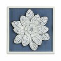 H2H Metal Flower with Gold Rim in A White Wooden Frame, Blue & White H22847596
